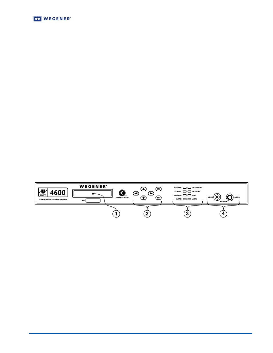 2 operation from front panel, Front-panel layout, Lcd screen relationships | Figure 1.6, Unity 4600 front-panel layout | Wegener Communications UNITY 4600 User Manual | Page 35 / 75