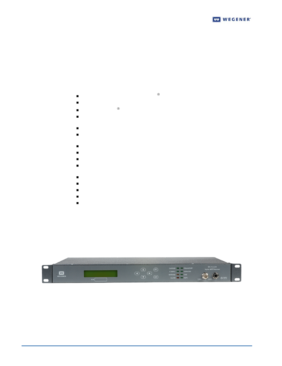 2 unity 4600 overview, Functional description, Physical description | Figure 1.1, The unity 4600 digital media receiver/decoder | Wegener Communications UNITY 4600 User Manual | Page 8 / 75