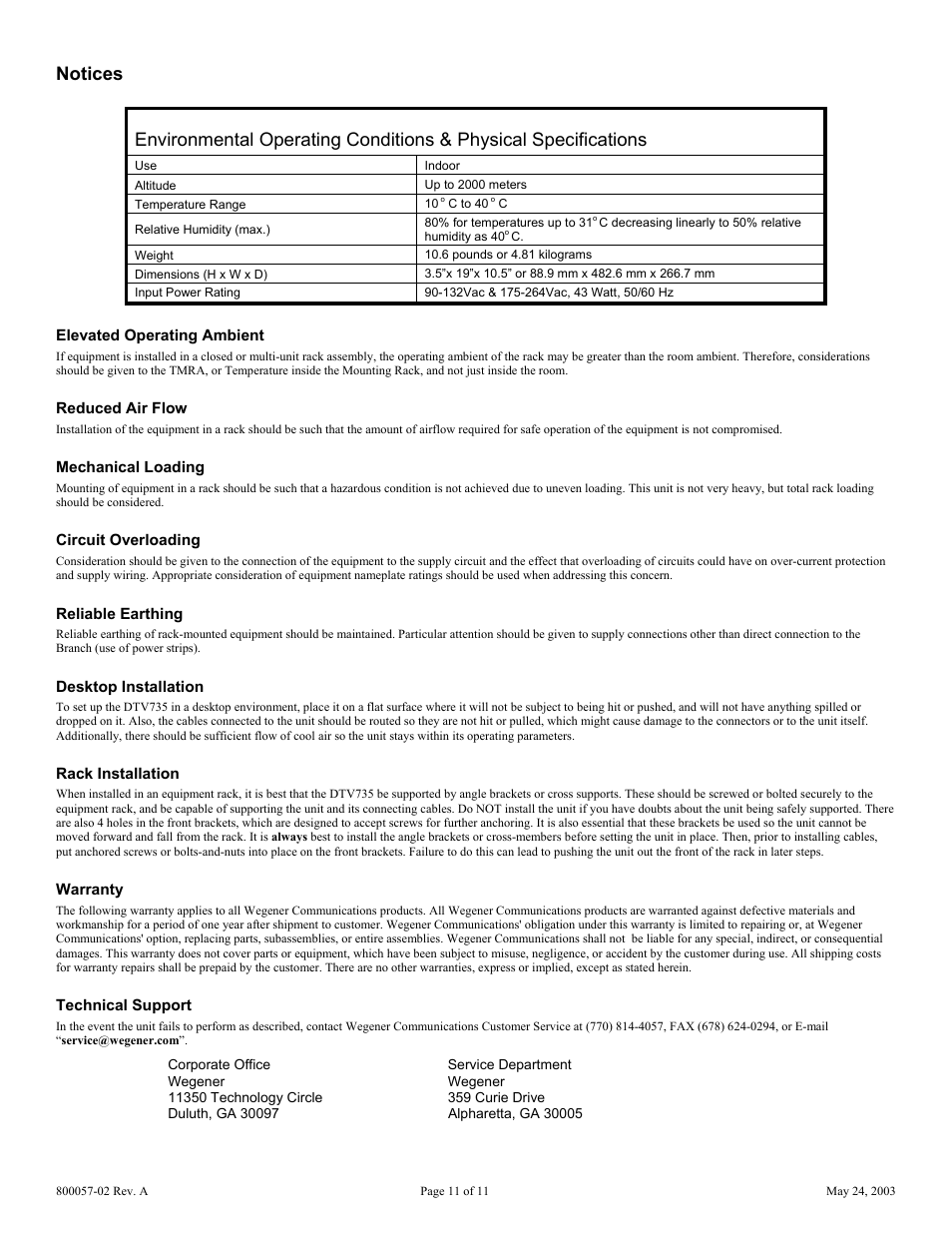 Wegener Communications DTV742 User Manual | Page 11 / 11