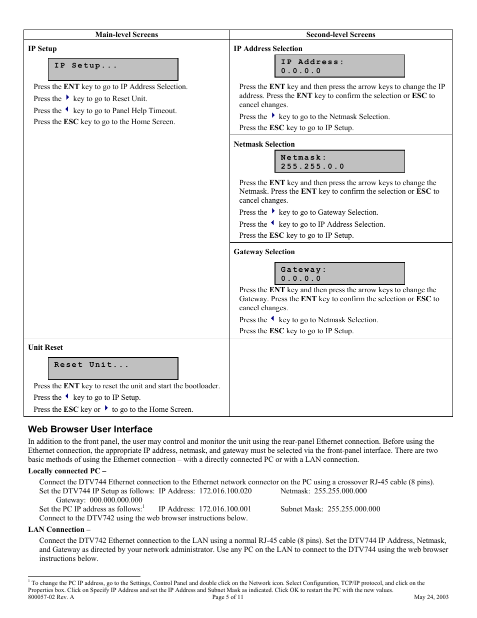 Web browser user interface | Wegener Communications DTV742 User Manual | Page 5 / 11