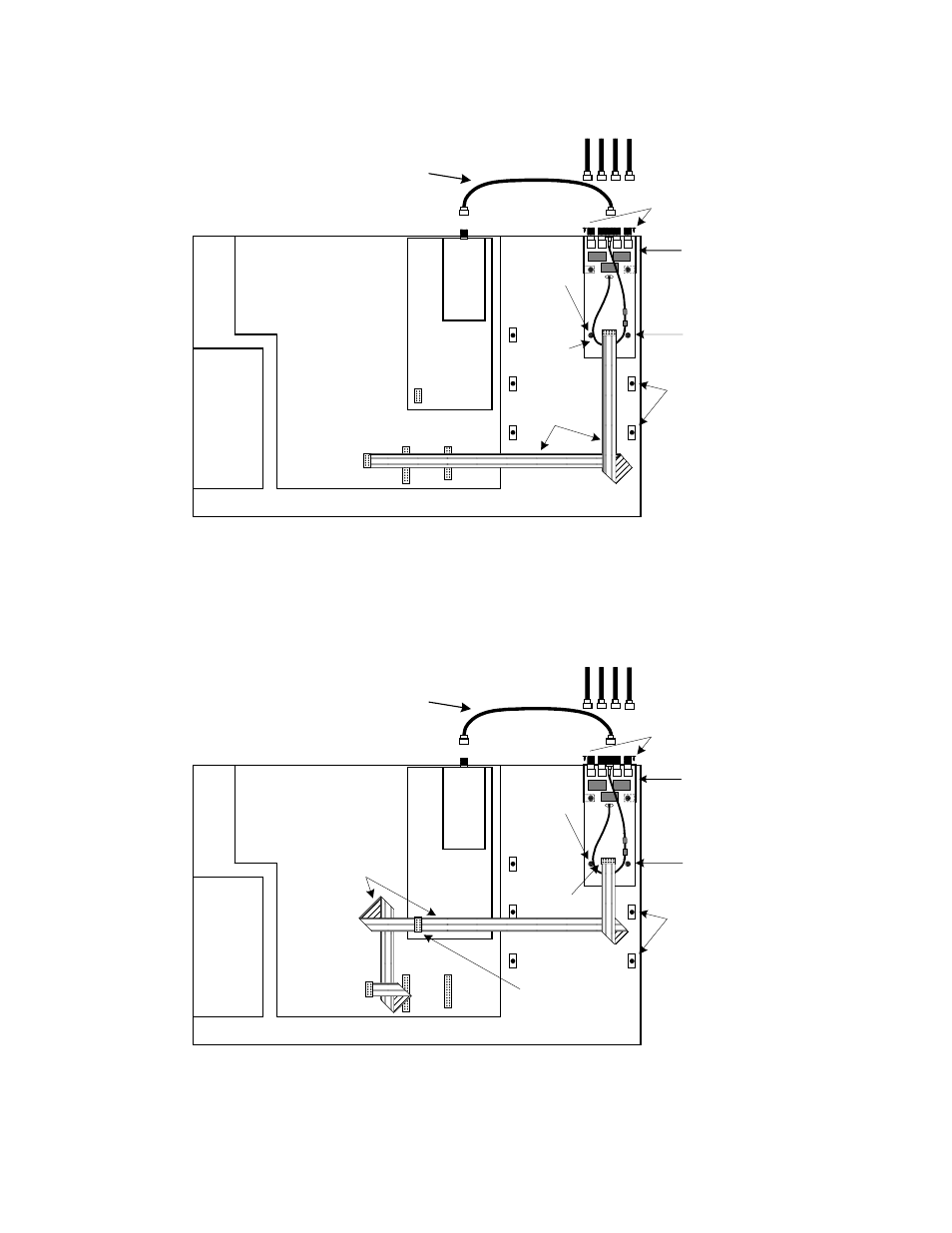 Figure 1, E 5) and, Figure 2 | E 5) of this, Unity4000 mother board, Tuner board connector, Front rear | Wegener Communications Unity RF Switch User Manual | Page 5 / 6