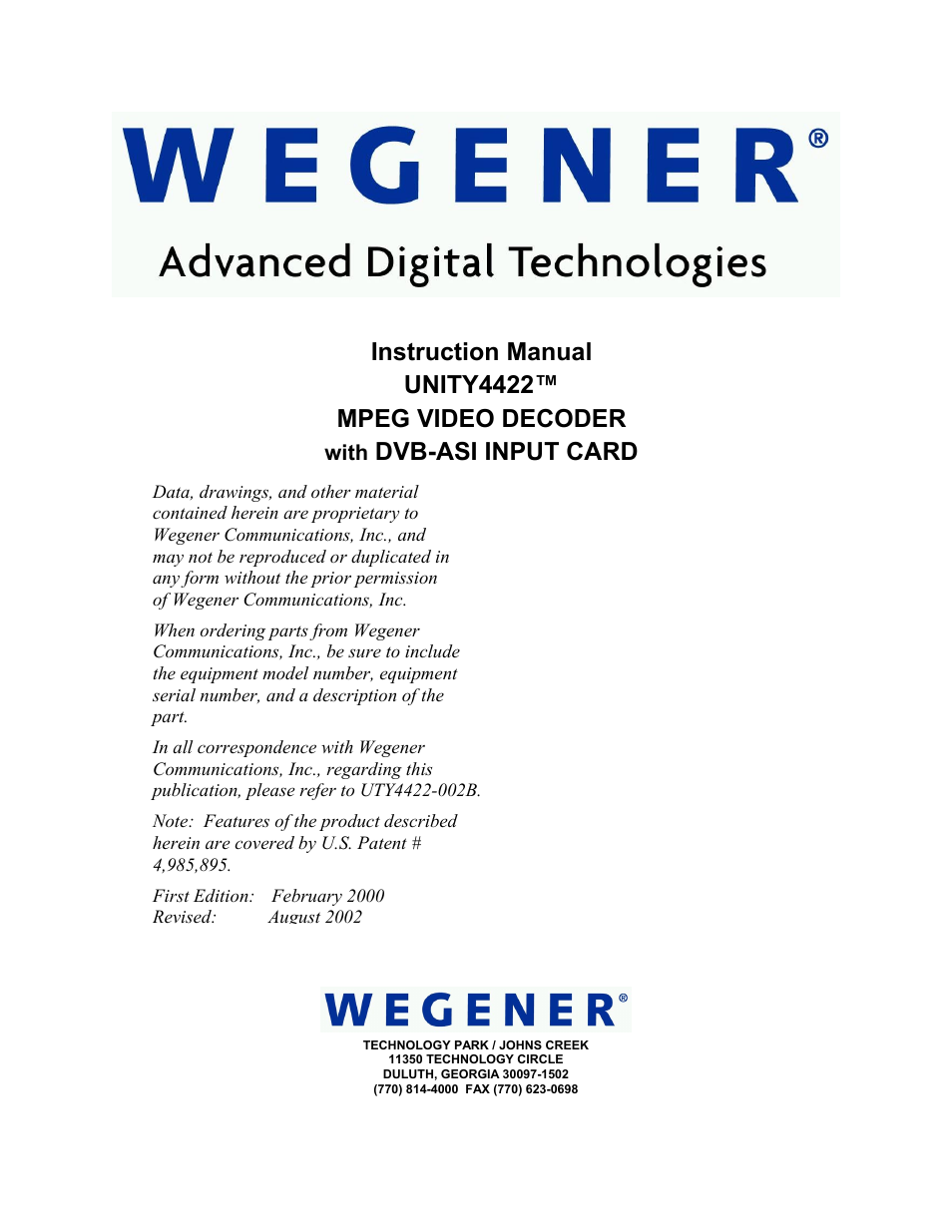 Wegener Communications 4422 User Manual | 72 pages