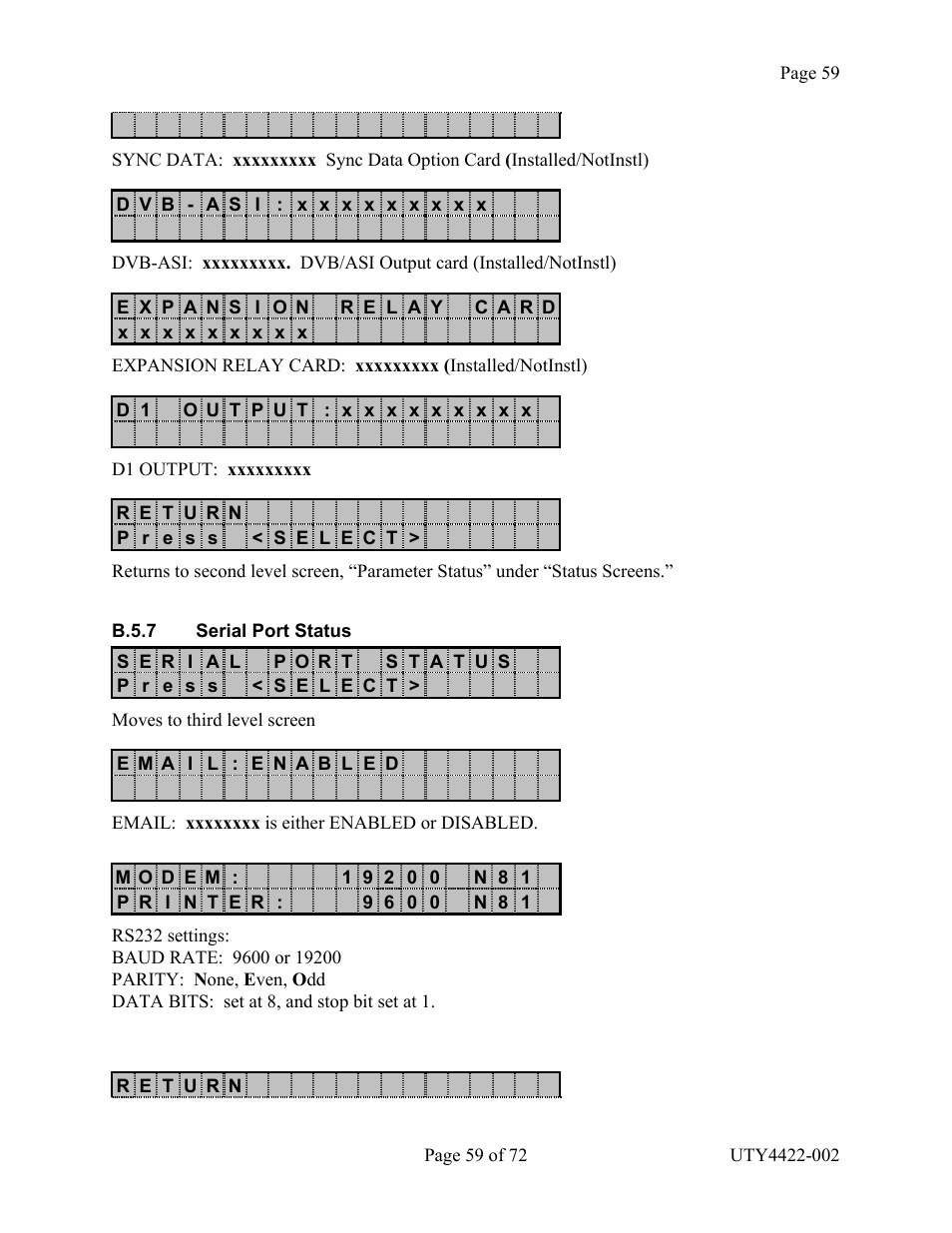 B.5.7 s, Erial, Tatus | Wegener Communications 4422 User Manual | Page 59 / 72