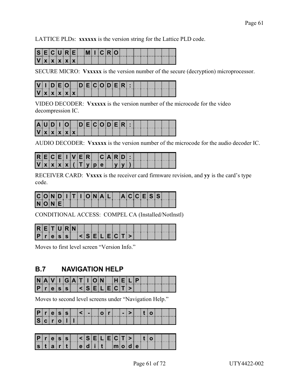 B.7 navigation help | Wegener Communications 4422 User Manual | Page 61 / 72