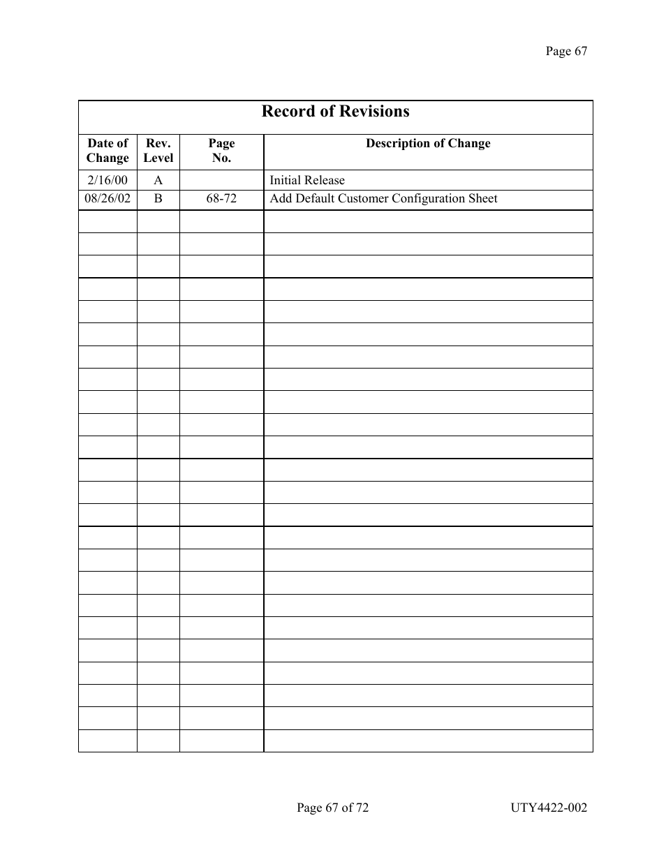 Record of revisions | Wegener Communications 4422 User Manual | Page 67 / 72