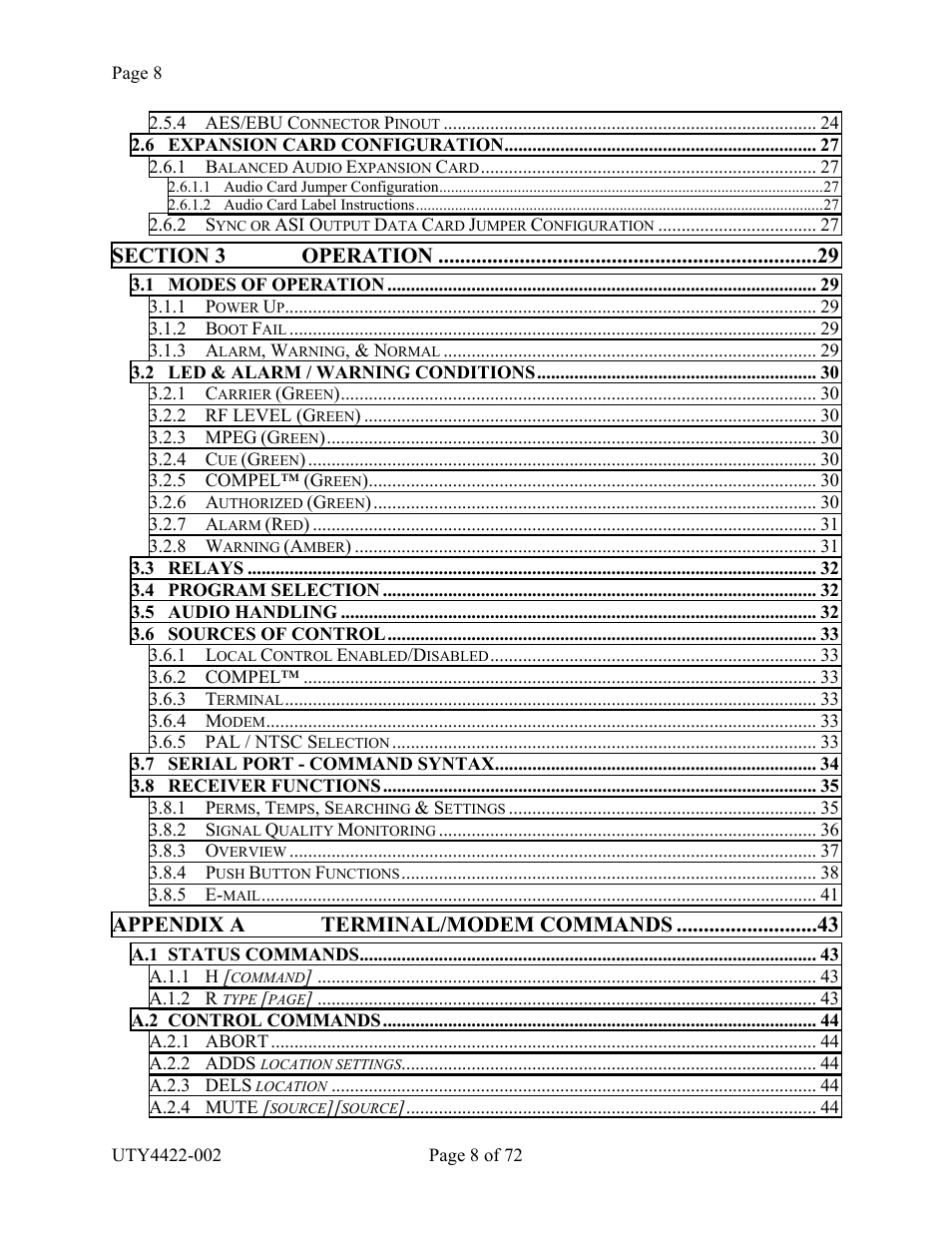 Appendix a terminal/modem commands | Wegener Communications 4422 User Manual | Page 8 / 72