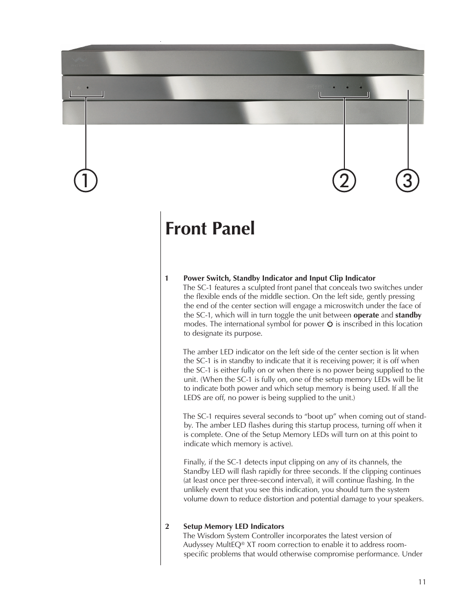 ቢባ ቤ, Front panel | Wisdom Audio Wisdom & Sage Series SC-1 User Manual | Page 11 / 52