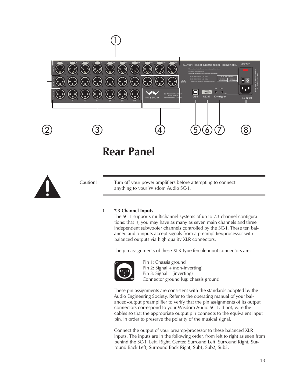 Rear panel | Wisdom Audio Wisdom & Sage Series SC-1 User Manual | Page 13 / 52