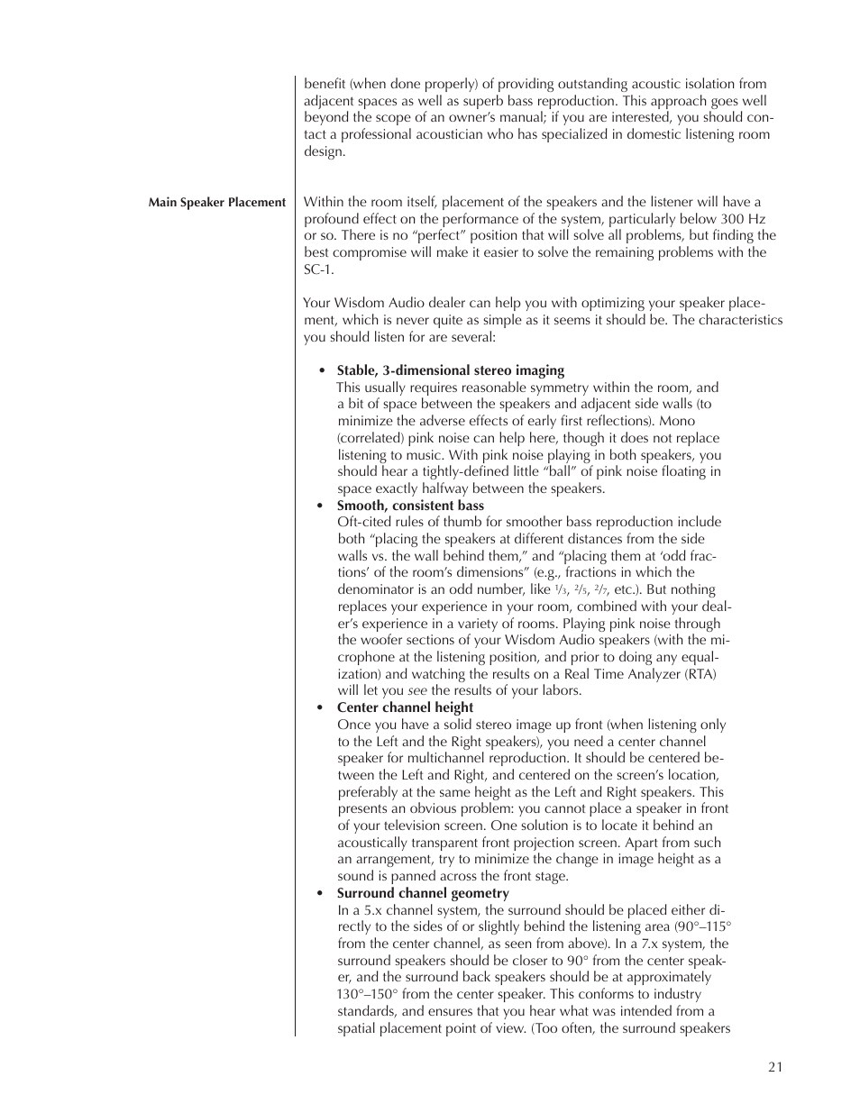 Wisdom Audio Wisdom & Sage Series SC-1 User Manual | Page 21 / 52