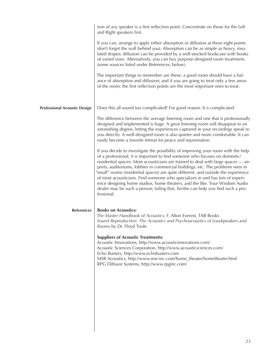Wisdom Audio Wisdom & Sage Series SC-1 User Manual | Page 23 / 52