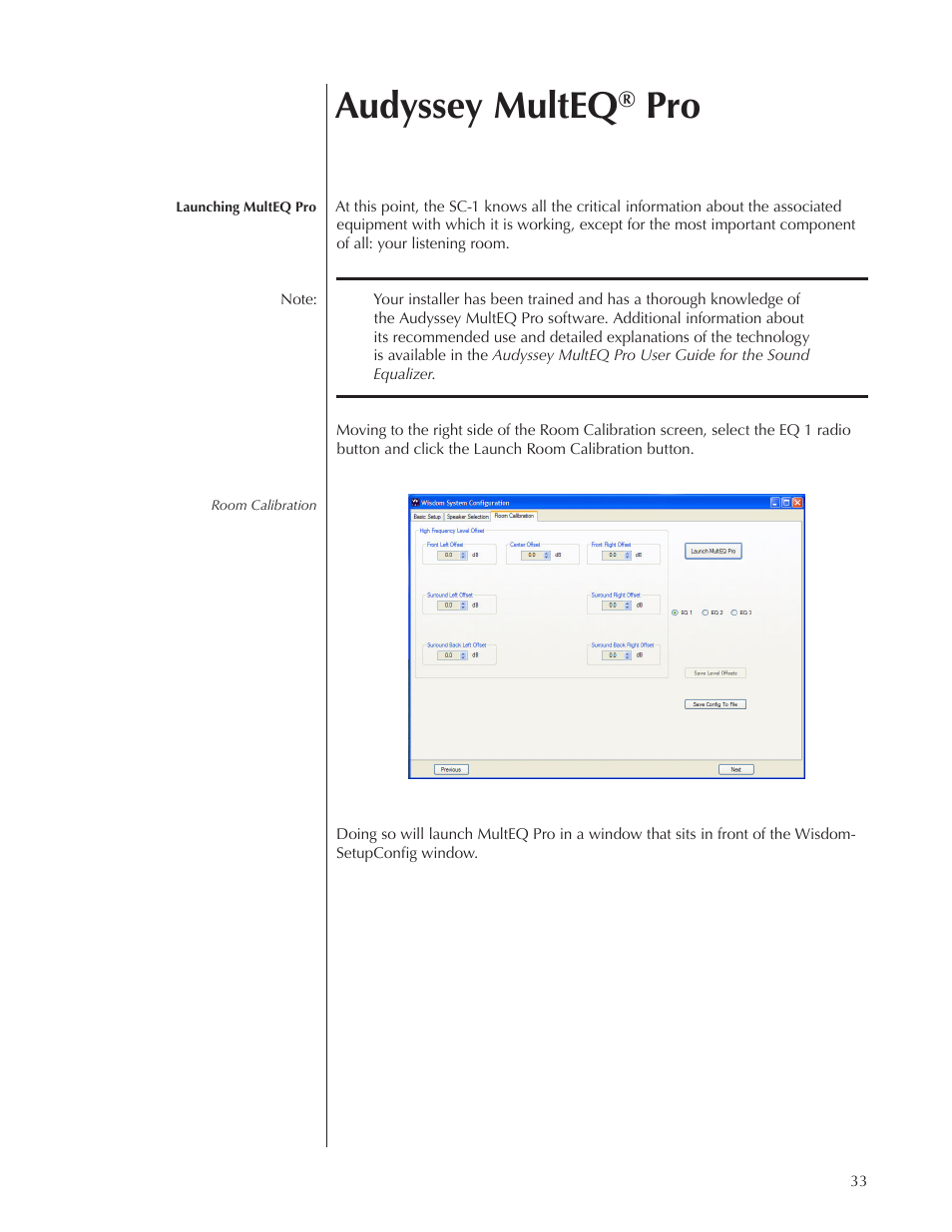 Audyssey multeq | Wisdom Audio Wisdom & Sage Series SC-1 User Manual | Page 33 / 52