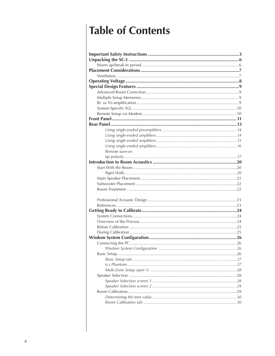 Wisdom Audio Wisdom & Sage Series SC-1 User Manual | Page 4 / 52