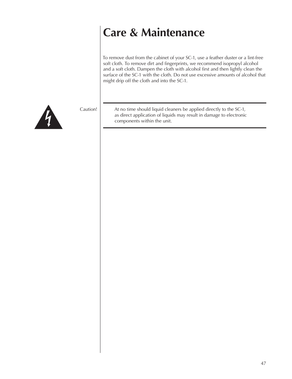 Care & maintenance | Wisdom Audio Wisdom & Sage Series SC-1 User Manual | Page 47 / 52