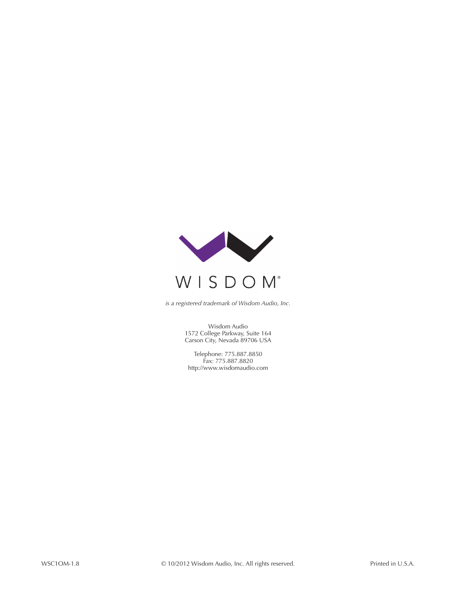 Wisdom Audio Wisdom & Sage Series SC-1 User Manual | Page 52 / 52