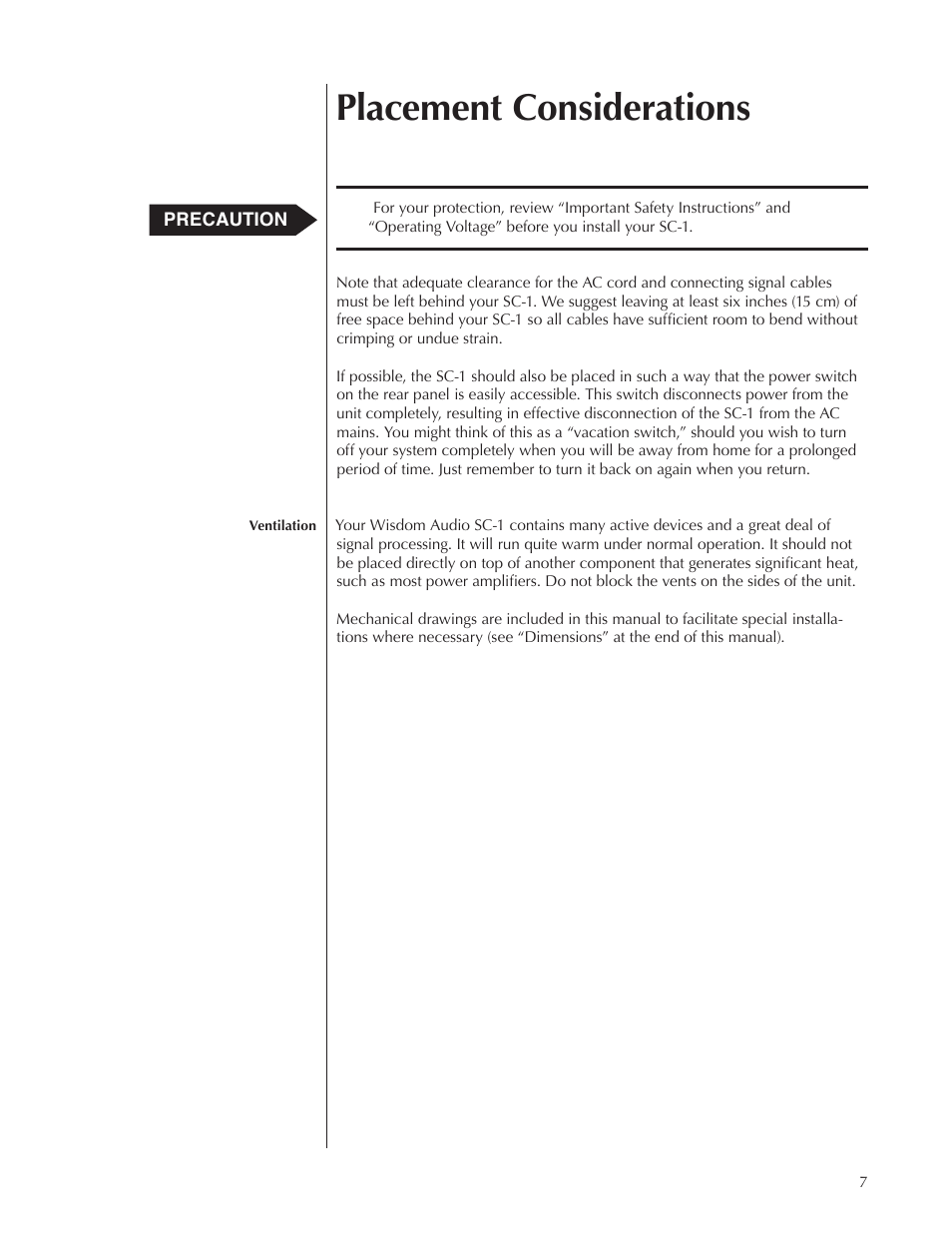 Placement considerations | Wisdom Audio Wisdom & Sage Series SC-1 User Manual | Page 7 / 52