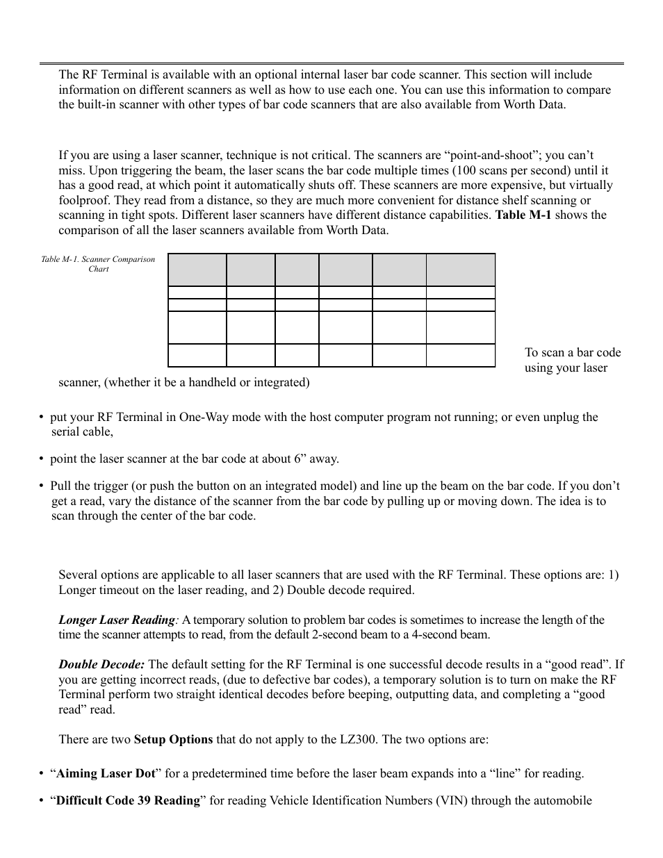 How to scan a bar code, Laser scanners | Worth Data RF Terminal 7000 User Manual | Page 100 / 103