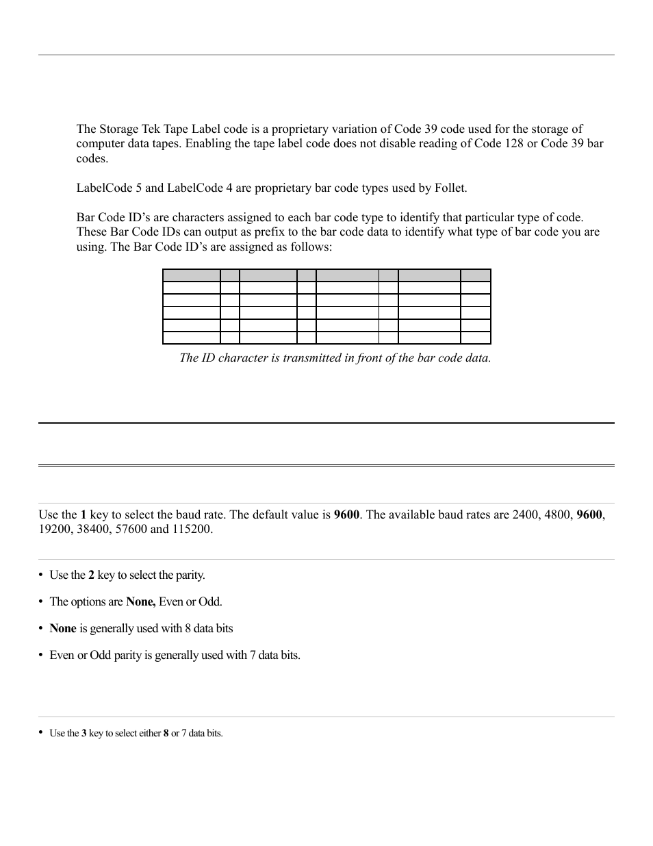 External communications settings, Rs-232 settings, External communications settings rs-232 settings | Other bar code options | Worth Data RF Terminal 7000 User Manual | Page 21 / 103