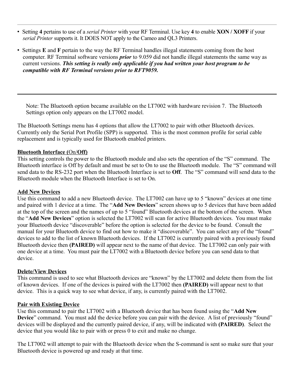 Bluetooth settings | Worth Data RF Terminal 7000 User Manual | Page 22 / 103