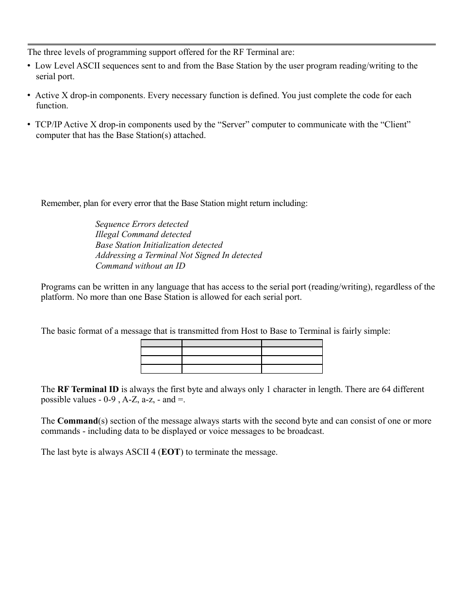 Programming for the rf terminal, Low-level direct to serial port programming | Worth Data RF Terminal 7000 User Manual | Page 41 / 103