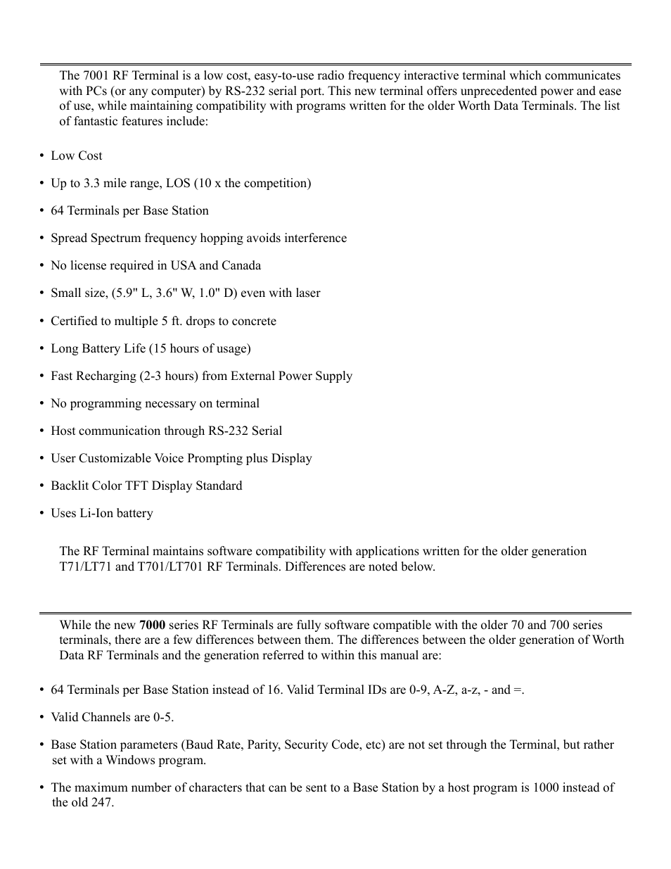 Introduction, Differences | Worth Data RF Terminal 7000 User Manual | Page 5 / 103