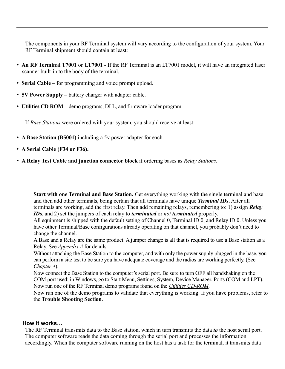 Chapter 1: installation | Worth Data RF Terminal 7000 User Manual | Page 7 / 103