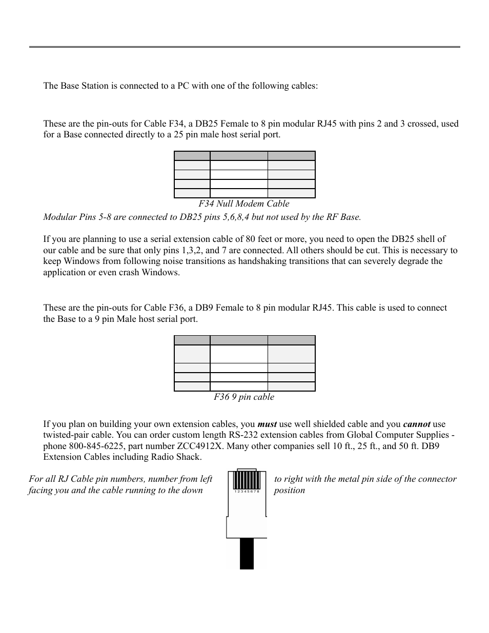 Rf serial pin-outs, Base station to host pin-outs | Worth Data RF Terminal 7000 User Manual | Page 84 / 103