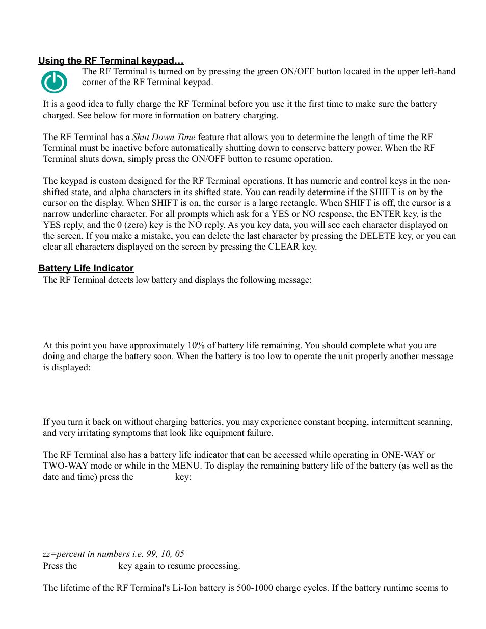 Rf terminal operation | Worth Data RF Terminal 7000 User Manual | Page 9 / 103