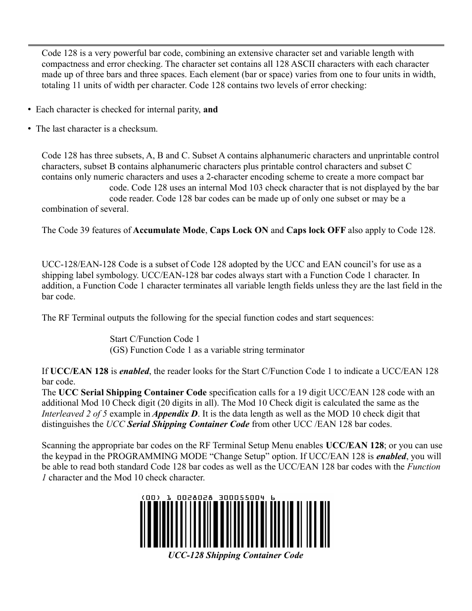 Code 128 specifications | Worth Data RF Terminal 7000 User Manual | Page 92 / 103