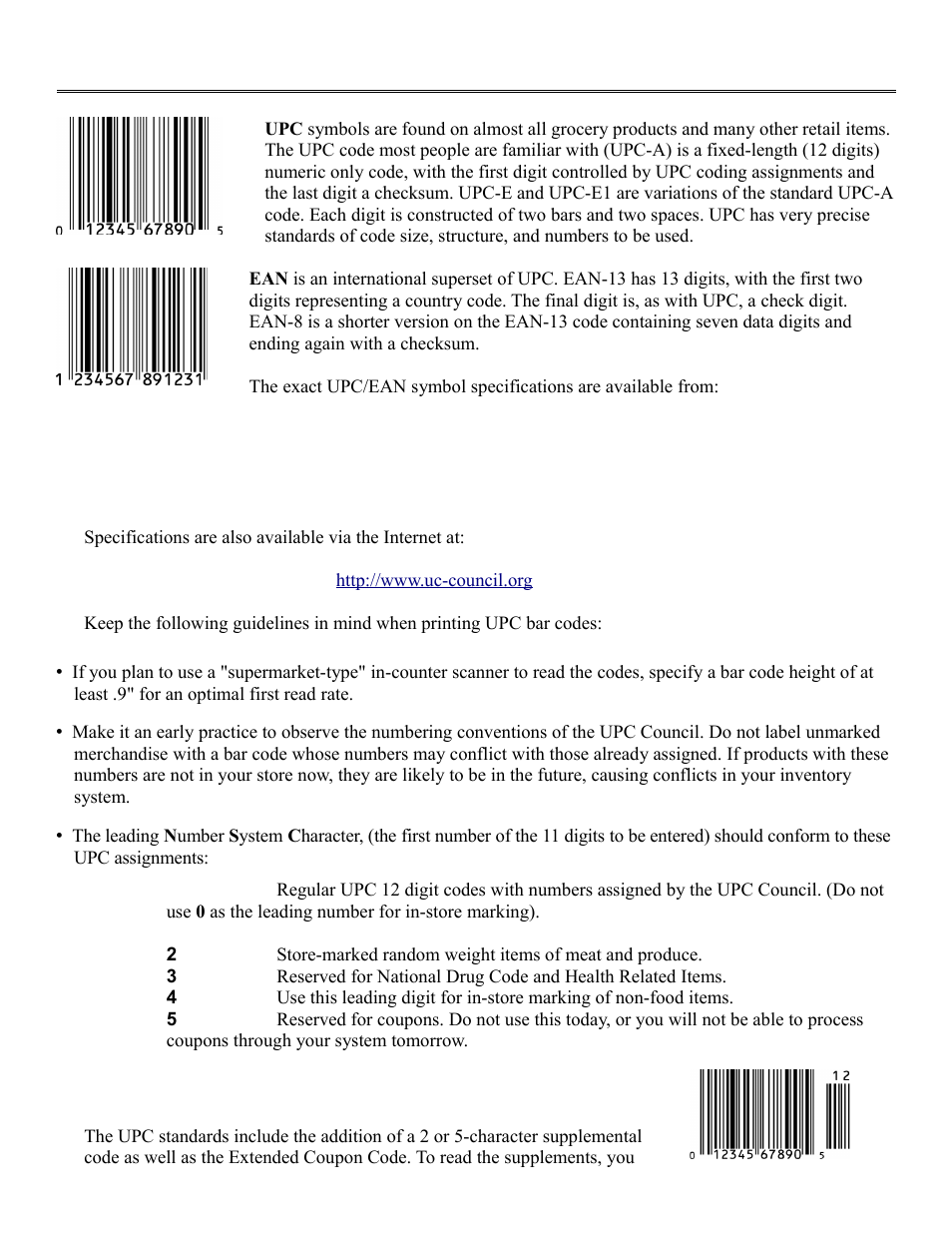 Upc / ean specifications | Worth Data RF Terminal 7000 User Manual | Page 95 / 103