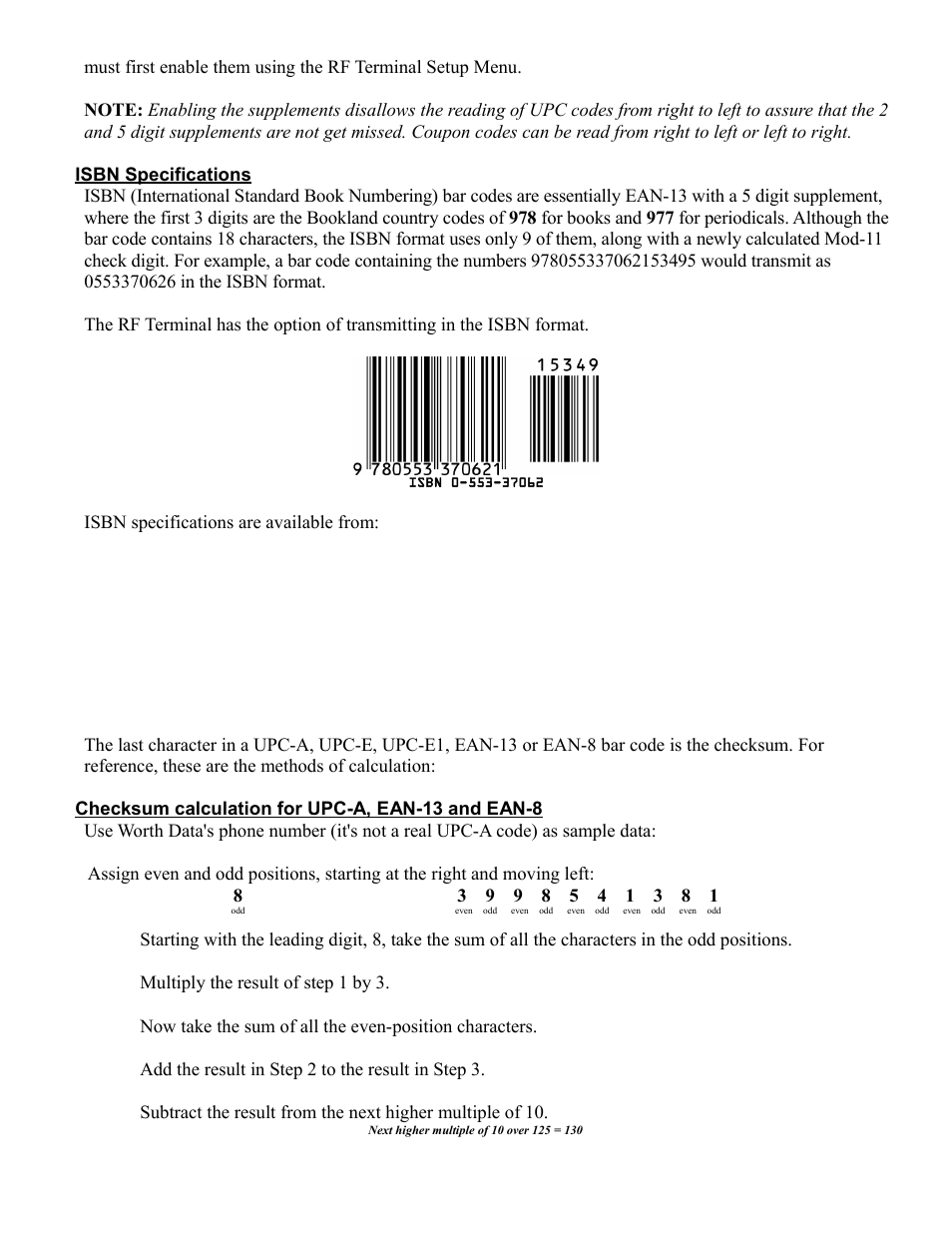 The upc/ean checksum character | Worth Data RF Terminal 7000 User Manual | Page 96 / 103