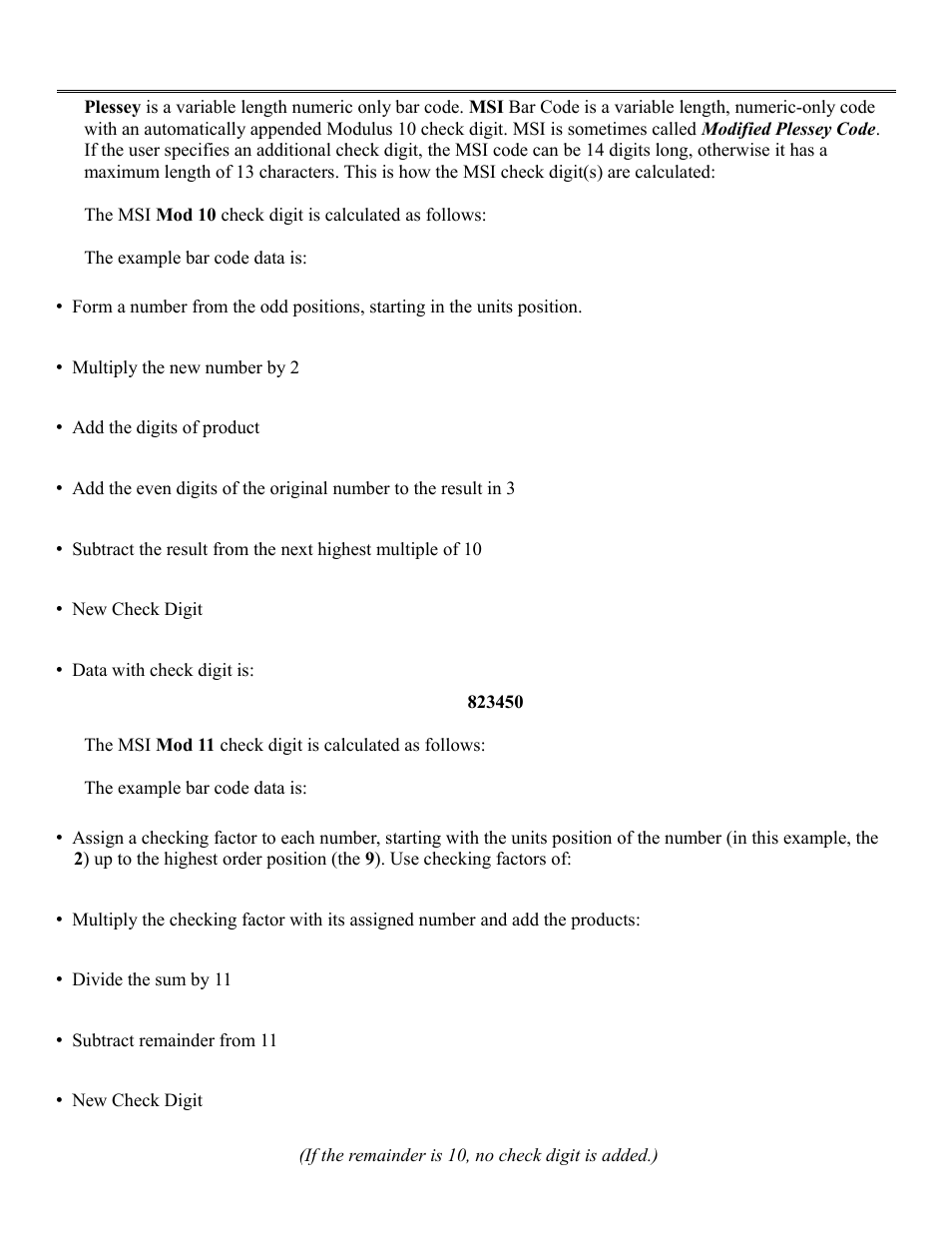 Msi/plessey specifications | Worth Data RF Terminal 7000 User Manual | Page 98 / 103