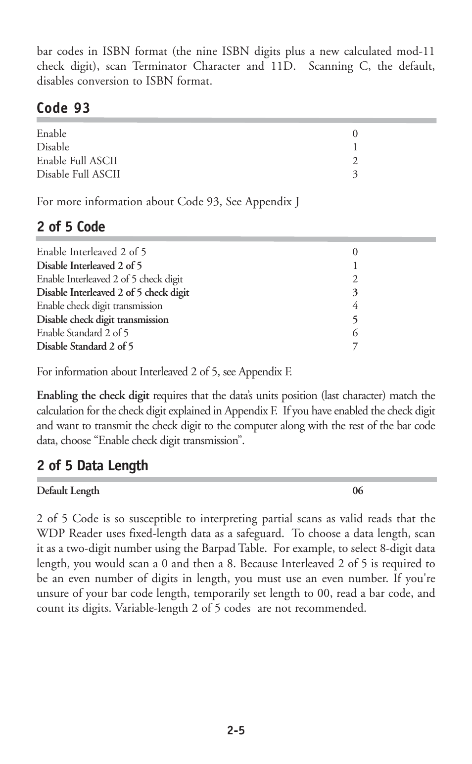 Code 93, 2 of 5 code, 2 of 5 data length | Worth Data P11/12 User Manual | Page 11 / 59