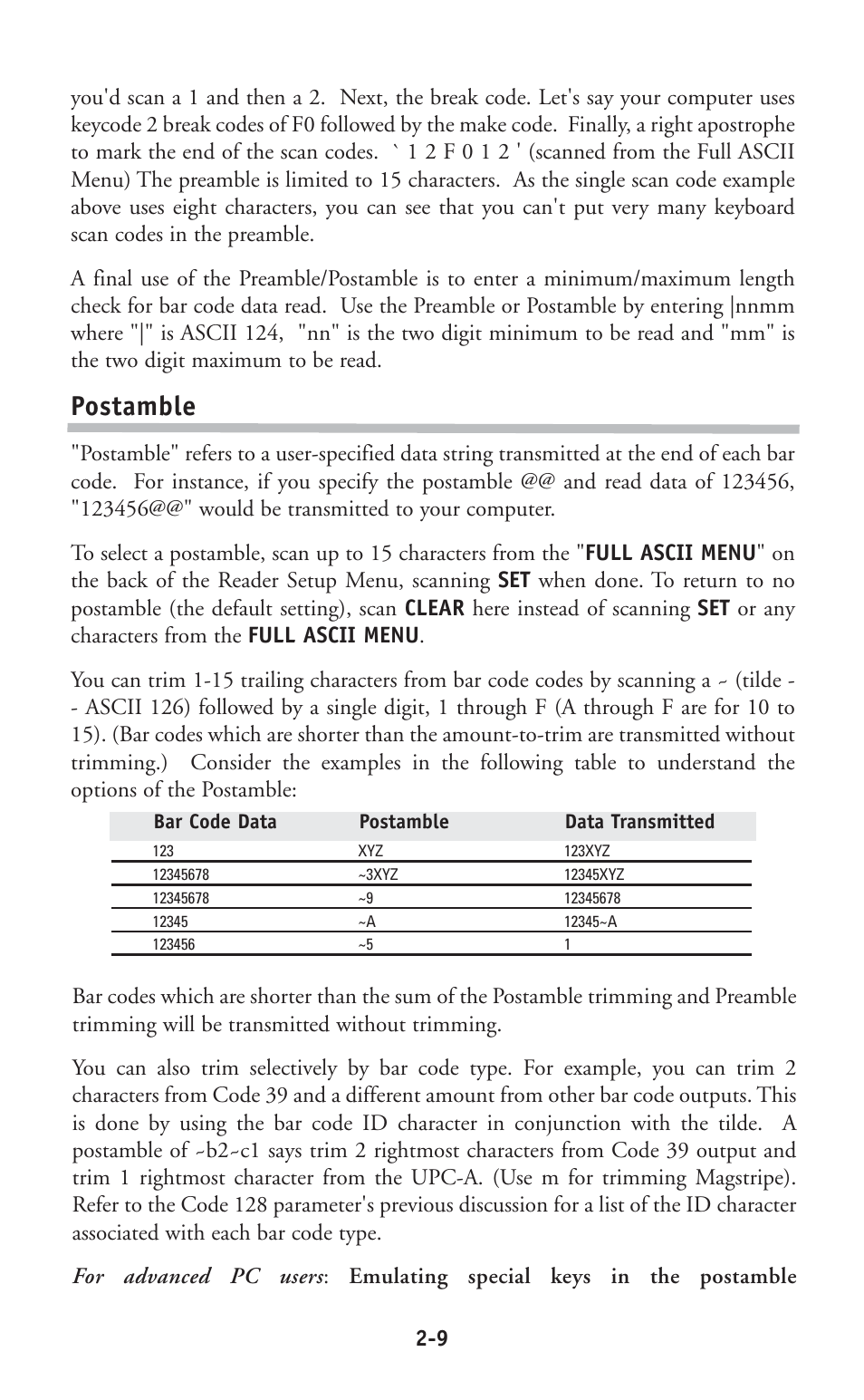 Postamble | Worth Data P11/12 User Manual | Page 15 / 59