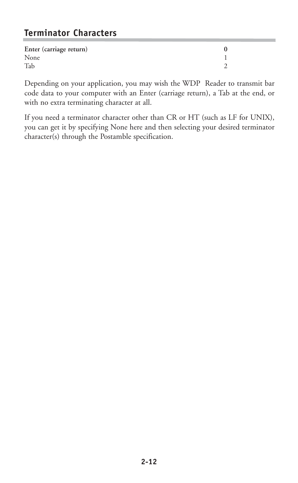 Terminator characters | Worth Data P11/12 User Manual | Page 18 / 59