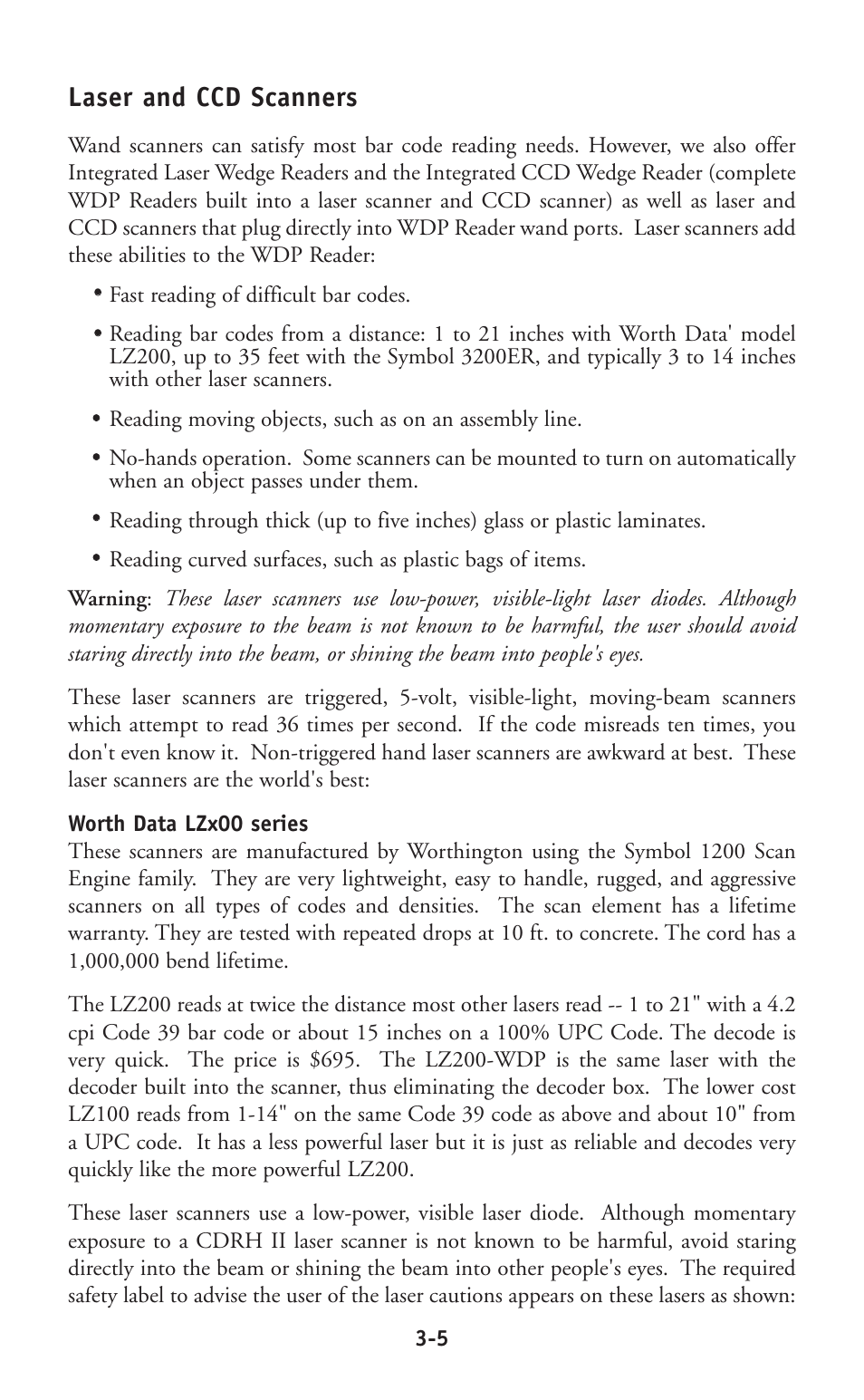 Laser and ccd scanners | Worth Data P11/12 User Manual | Page 24 / 59