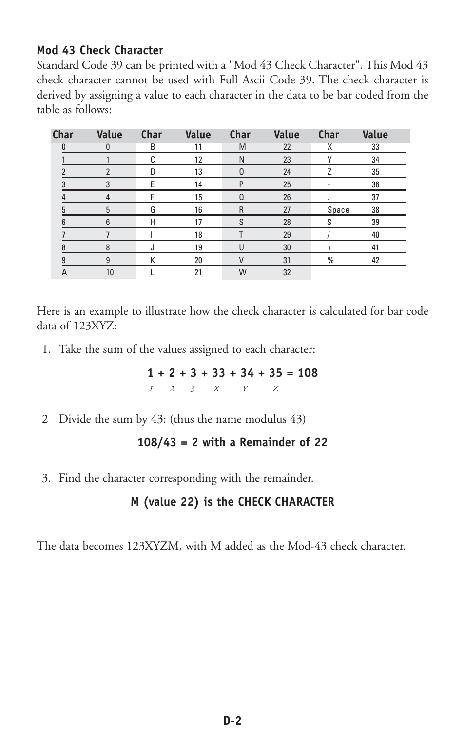 Char value char value char value char value | Worth Data P11/12 User Manual | Page 43 / 59