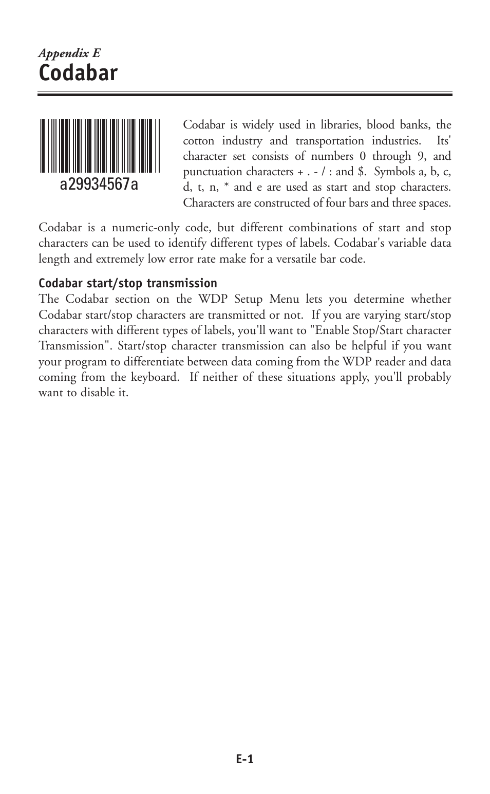 Codabar | Worth Data P11/12 User Manual | Page 45 / 59