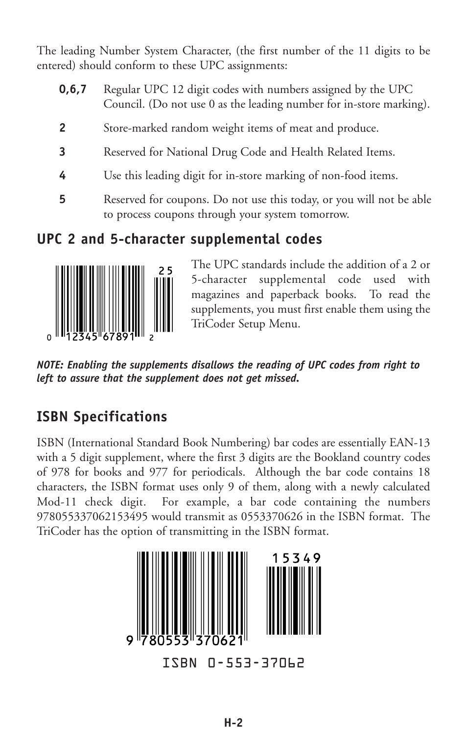 Upc 2 and 5-character supplemental codes, Isbn specifications | Worth Data P11/12 User Manual | Page 51 / 59