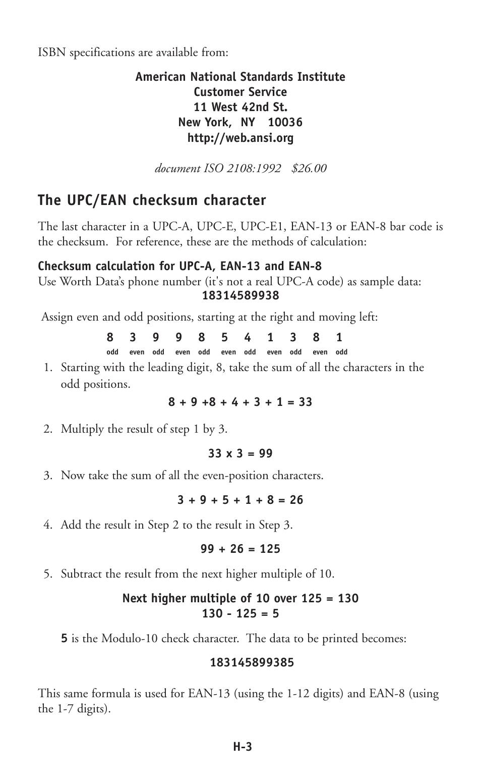 The upc/ean checksum character | Worth Data P11/12 User Manual | Page 52 / 59