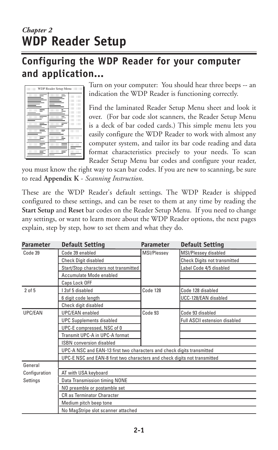 Wdp reader setup, 1 chapter 2 | Worth Data P11/12 User Manual | Page 7 / 59