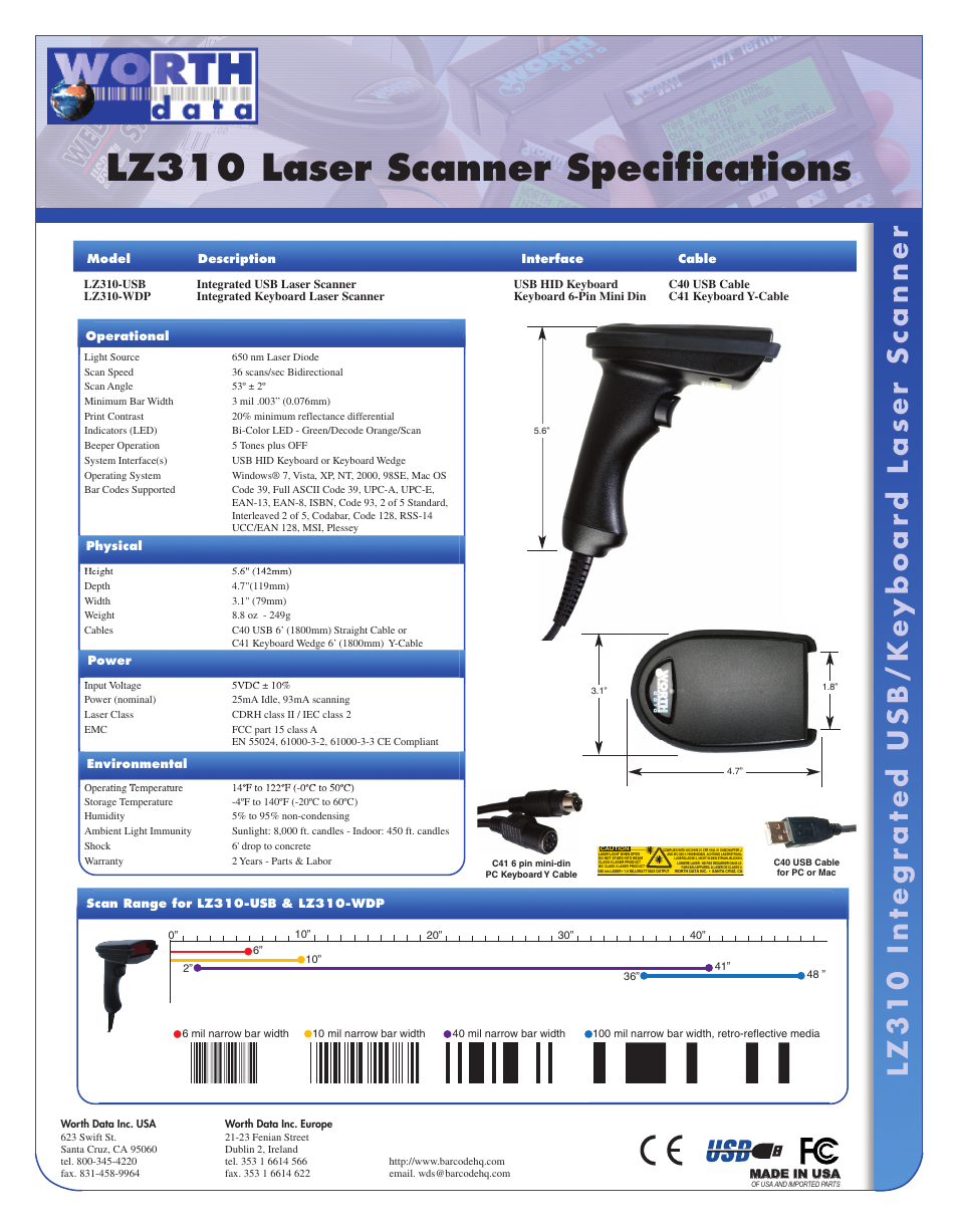 Worth Data LZ310 User Manual | 1 page