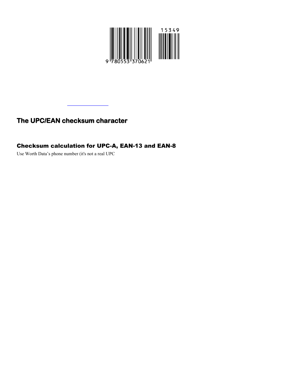 The upc/ean checksum character, Checksum calculation for upc-a, ean-13 and ean-8 | Worth Data 5000 User Manual | Page 118 / 126