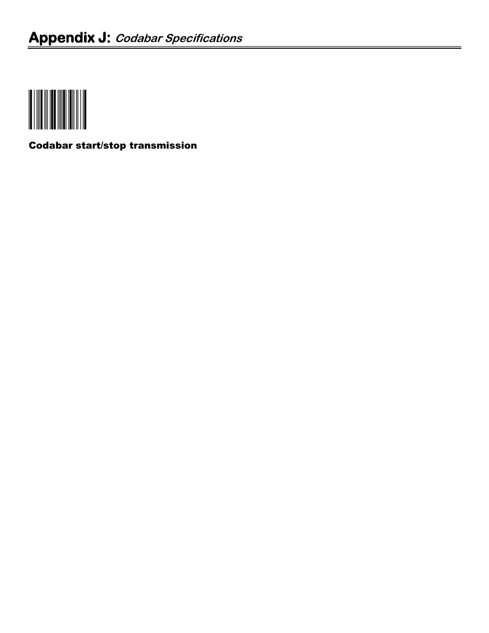 Appendix j: codabar specifications, Codabar start/stop transmission, Appendix | J: codabar, Appendix j, Codabar specifications | Worth Data 5000 User Manual | Page 120 / 126