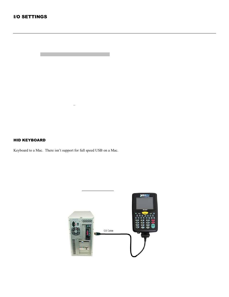 I/o settings, Host (computer interface), Hid keyboard | Worth Data 5000 User Manual | Page 37 / 126