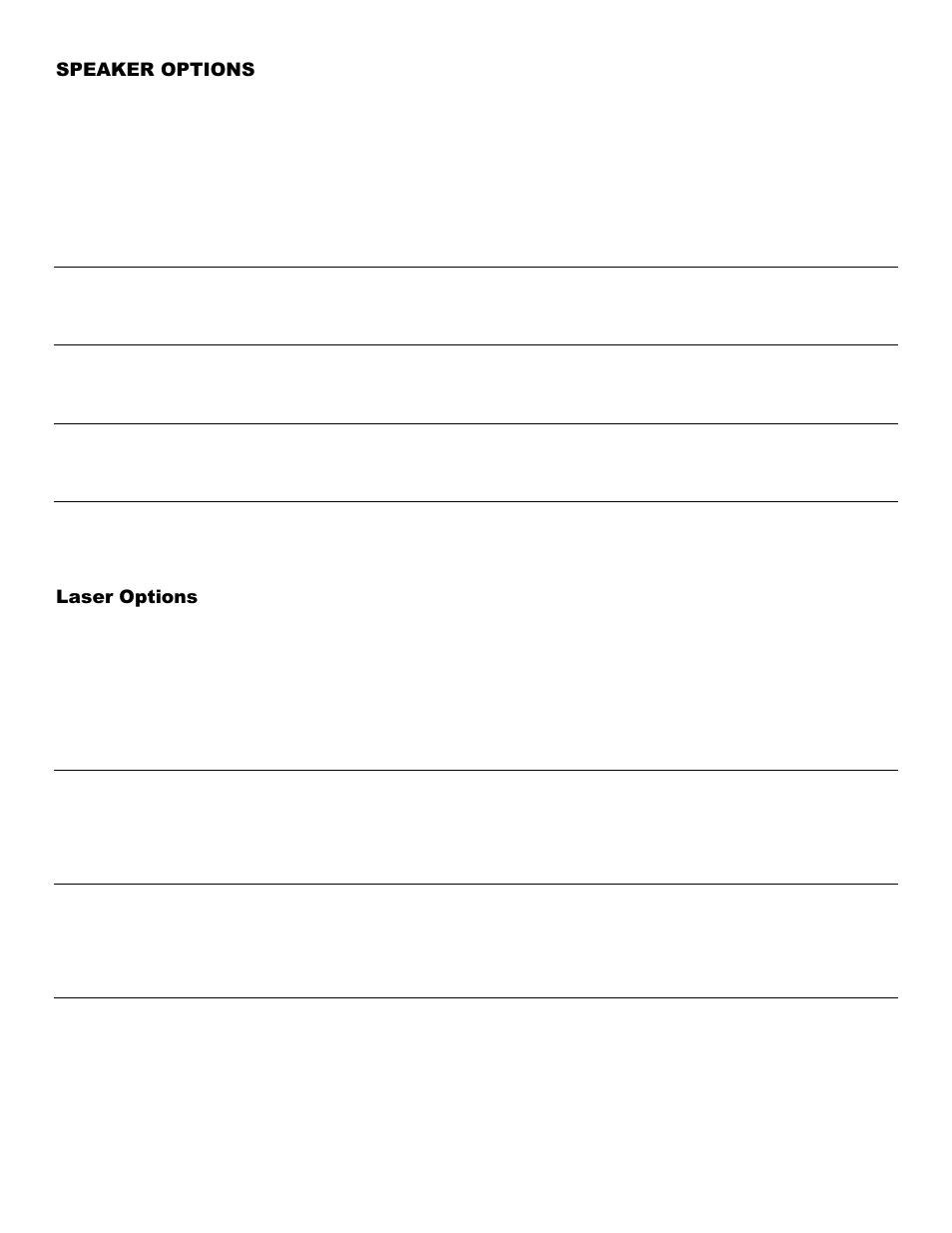 Speaker options, Beep volume, Beep tone | Keypad volume, Keypad tone, Laser options, Double decode, 5 second laser beam, Aiming dot duration | Worth Data 5000 User Manual | Page 43 / 126
