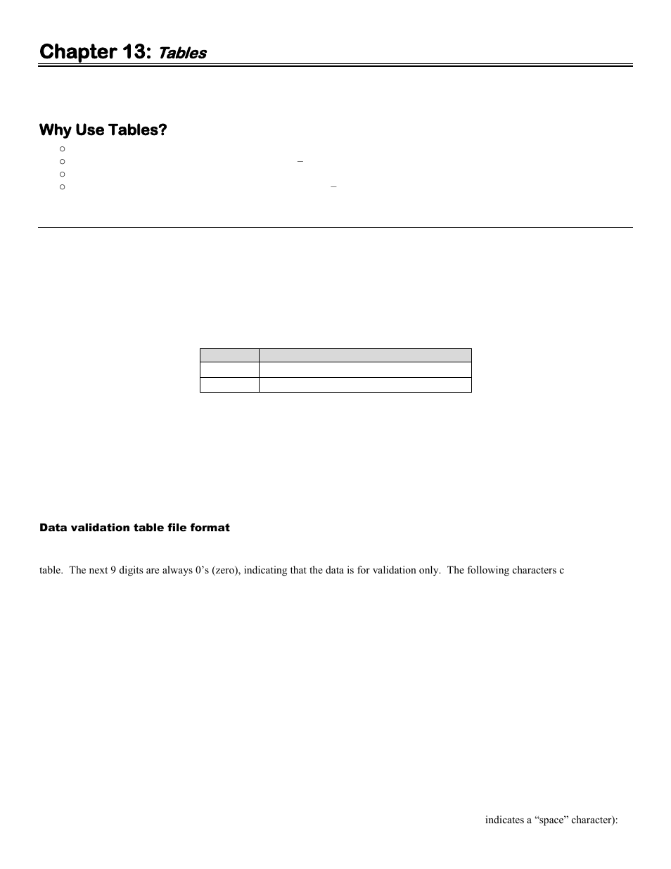 Chapter 13: tables, Why use tables, Data validation using tables | Data validation table file format, Chapter 13, Tables | Worth Data 5000 User Manual | Page 82 / 126