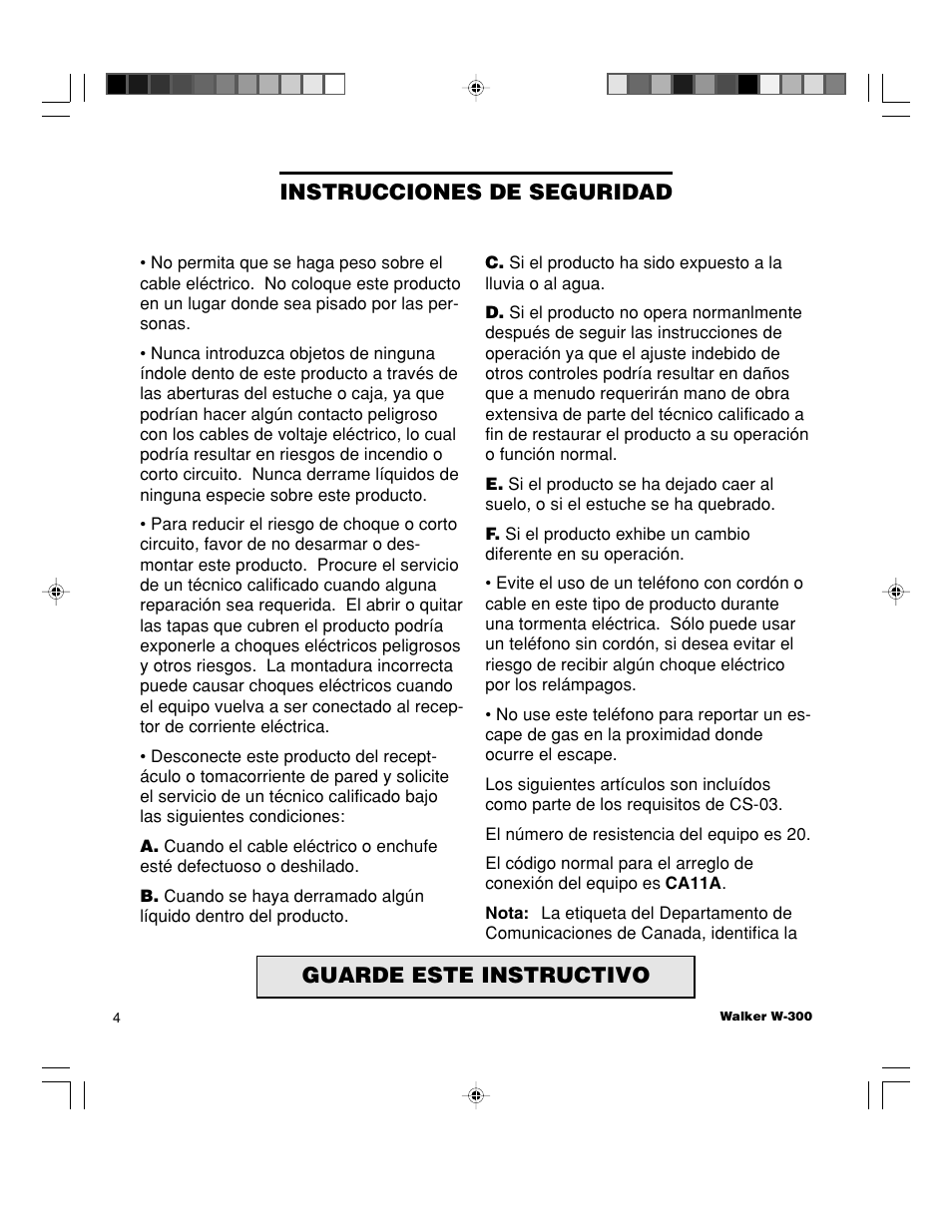 Instrucciones de seguridad guarde este instructivo | Walker W-300 User Manual | Page 30 / 80