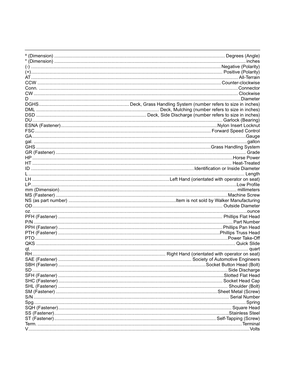 Key to abbreviations used in this manual | Walker MC (16 HP) User Manual | Page 2 / 64