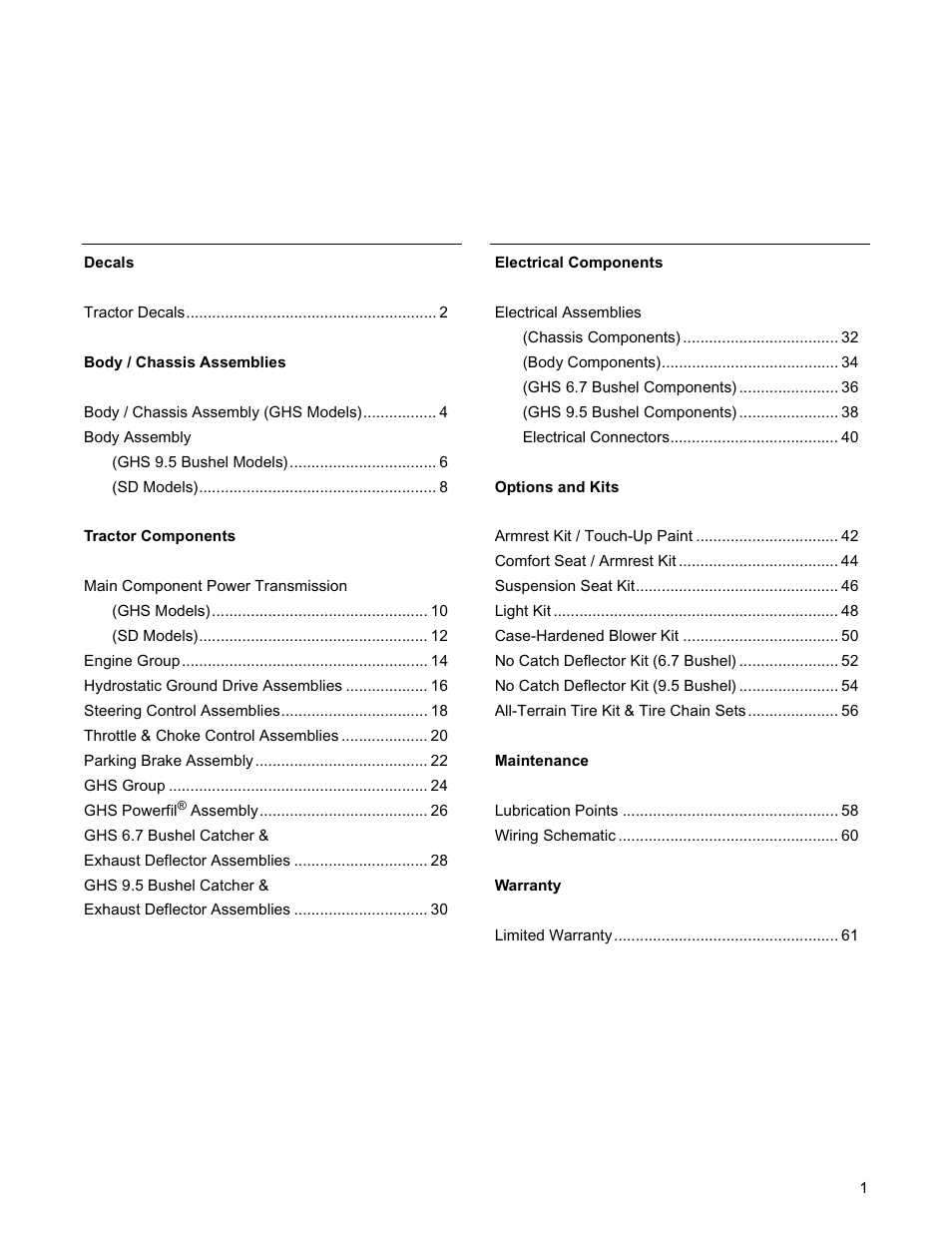 Illustrated parts list | Walker MC (16 HP) User Manual | Page 3 / 64