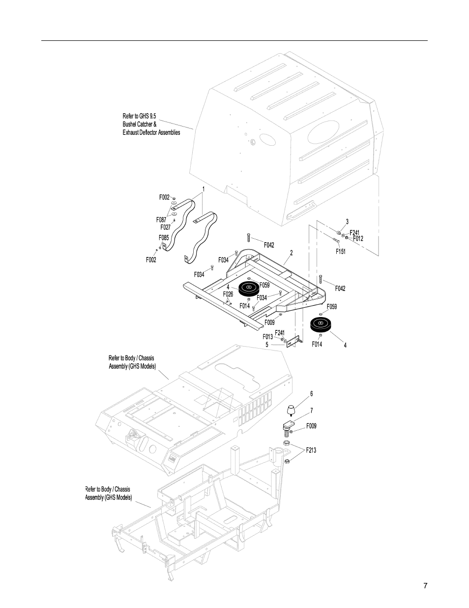 Body assembly (ghs 9.5 bushel models) | Walker MC (16 HP) User Manual | Page 9 / 64